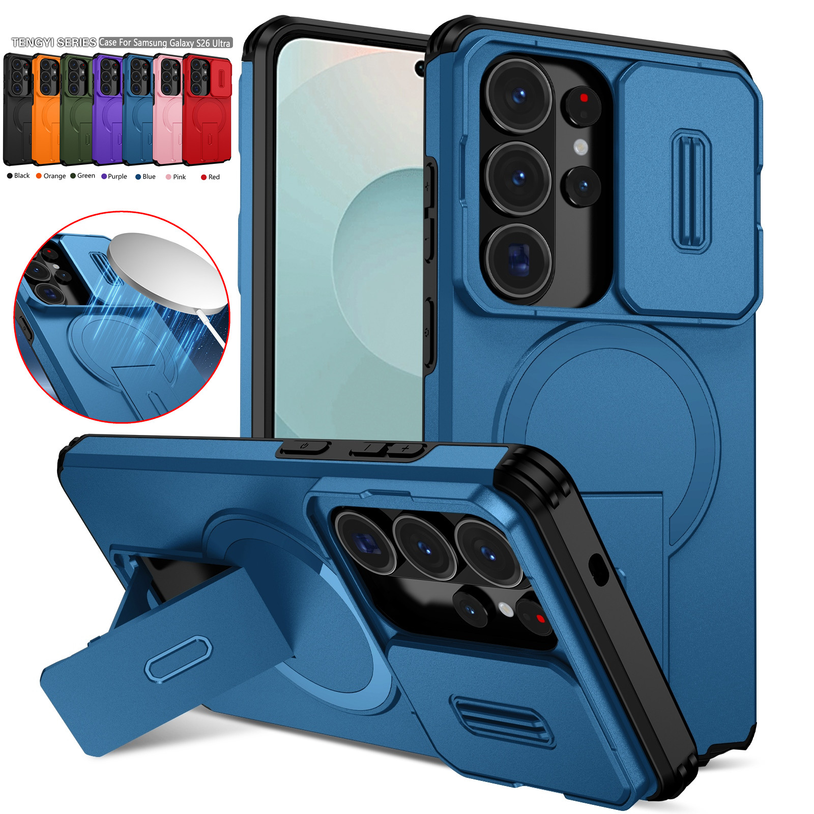 Kickstand Adjustable - เคสโทรศัพท์กันเลนส์กล้องสำหรับ Samsung S26 S25 FE S24