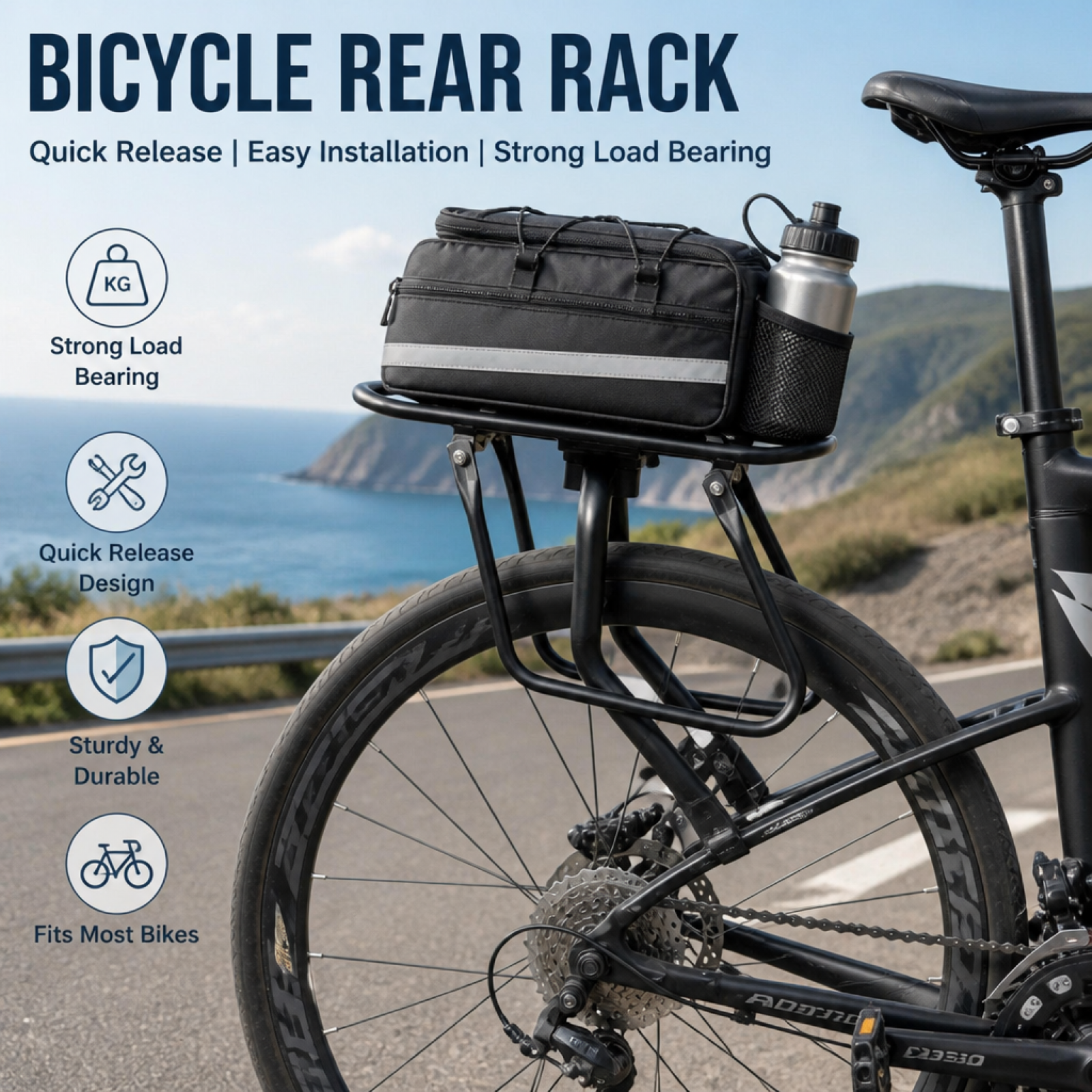 Cycling Commuting - แร็คจักรยานแบบปลดเร็ว ติดตั้งง่าย แร็คจักรยานแบบติดตั้งบนเสาอาน รับน้ำหนักได้มาก แร็คบรรทุกสัมภาระแบบปลดเร็ว สำหรับผู้เดินทาง