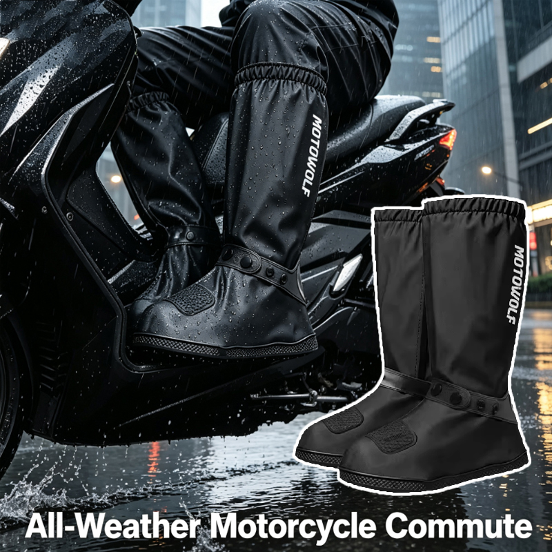 Cycling Commute In Rain - ที่หุ้มรองเท้ากันฝนแบบใช้ซ้ำได้สำหรับการเดินทางกลางแจ้ง ขี่มอเตอร์ไซค์ ปั่นจักรยาน ท่องเที่ยว รองเท้ากันฝนกันลื่น