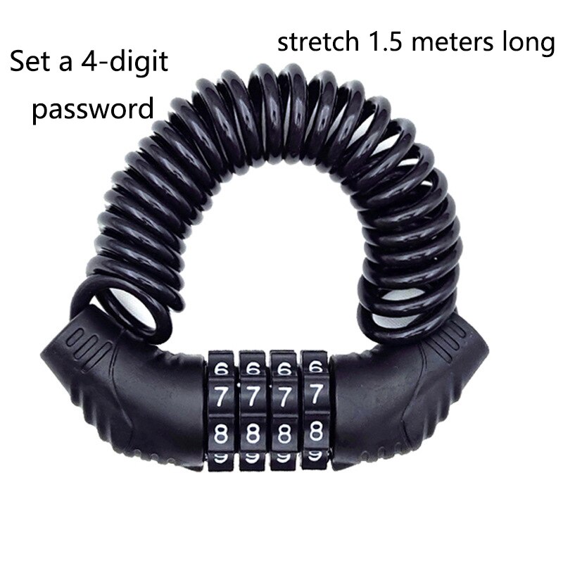 Cable Lock Flexible - กุญแจล็อคแบบสายเคเบิลป้องกันการโจรกรรมแบบพกพา 4 หลัก สำหรับจักรยาน มอเตอร์ไซค์ สกู๊ตเตอร์