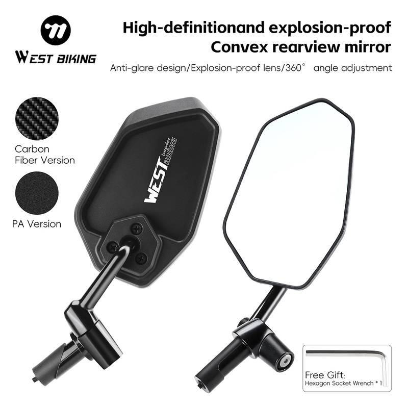 Mirror Handlebar Convex - WEST BIKING HD กระจกมองหลังแบบนูนป้องกันแสงสะท้อน 360 °