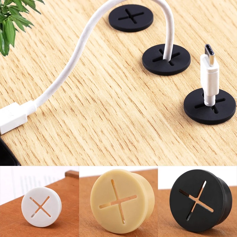 Cable Lock Flexible - ฝาครอบรูสายไฟแบบยืดหยุ่น 5 ชิ้น ทำจากยางทรงกลม สำหรับโต๊ะทำงาน โต๊ะทีวี