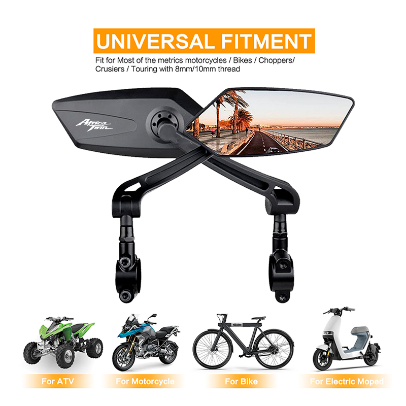 Mirror Handlebar Convex - กระจกมองหลังแบบพับได้สำหรับแฮนด์มอเตอร์ไซค์ สีดำ มุมกว้าง แบบนูน สำหรับ Honda