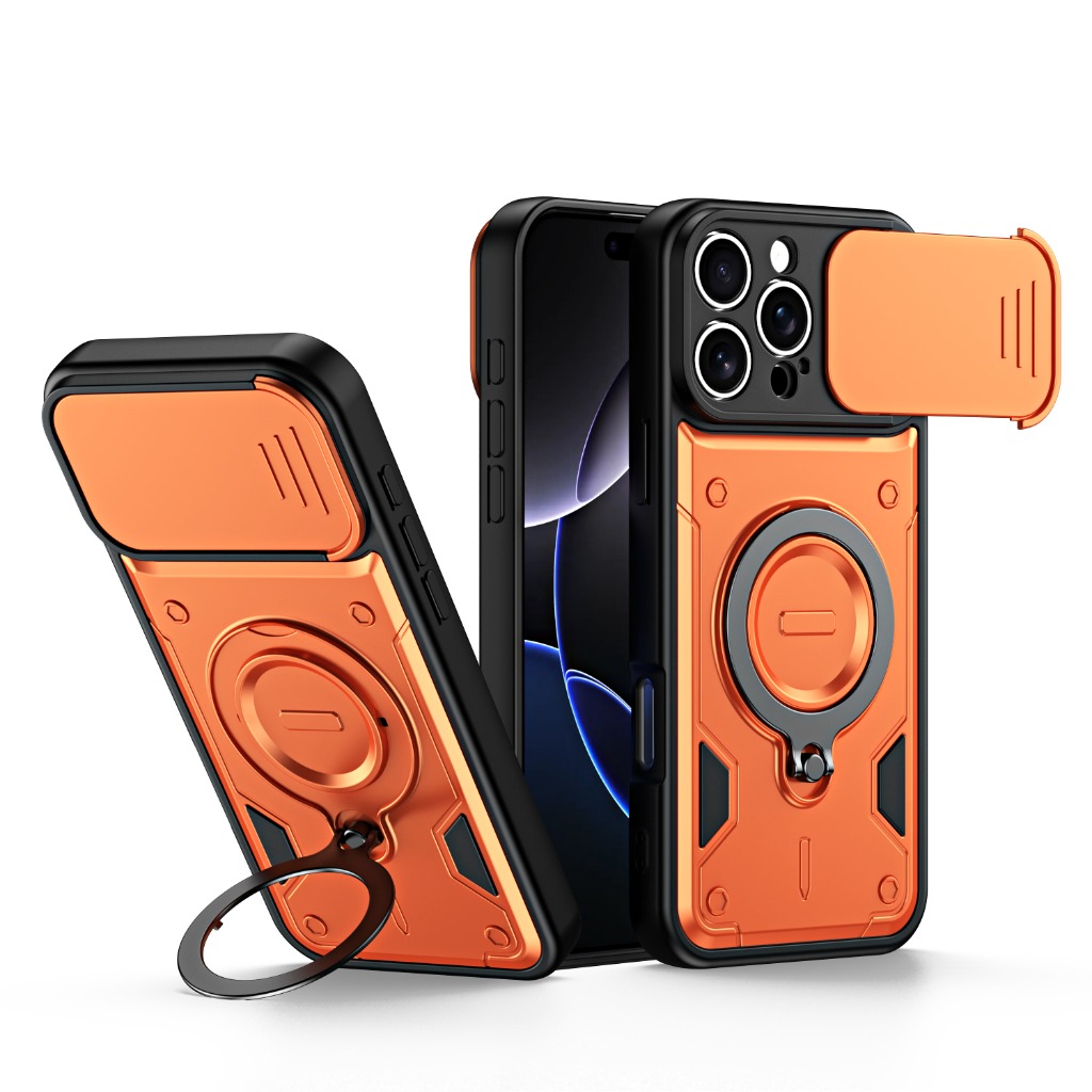 Kickstand Adjustable - เคสโทรศัพท์กันกระแทกพร้อมฝาปิดกล้องแบบเลื่อน 360 องศา ° ที่วางโทรศัพท์แบบหมุนได้พร้อมขาตั้ง สำหรับ