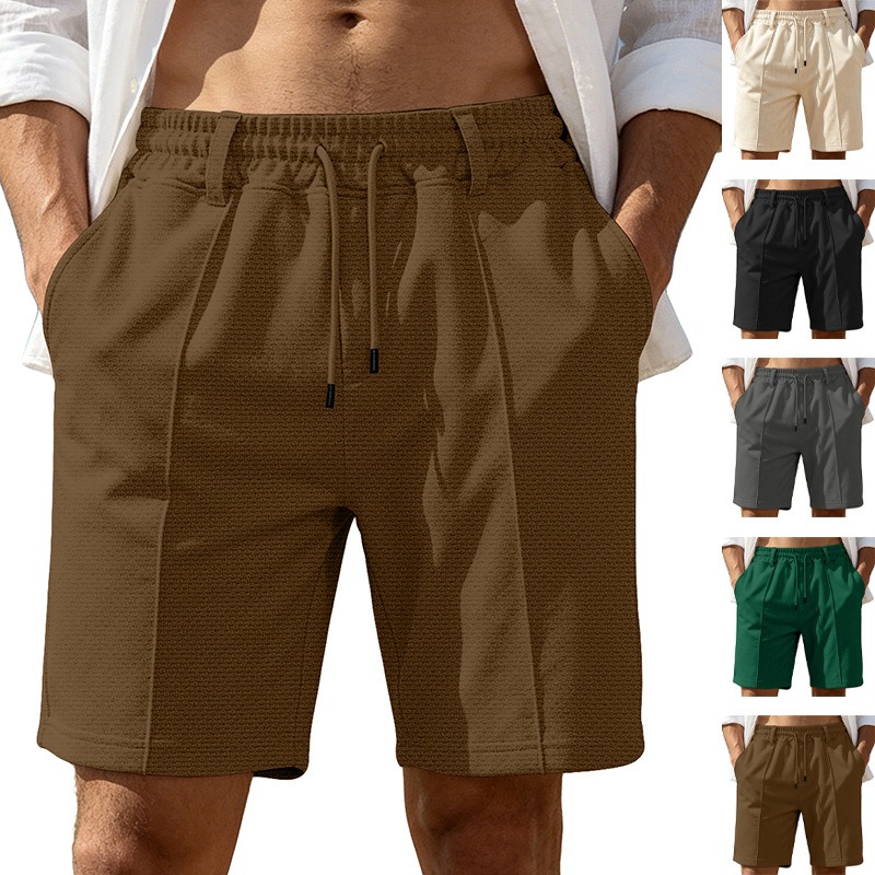 Cycling Shorts For Commute - กางเกงขาสั้นลำลองทรงหลวมสำหรับผู้ชายสีพื้นสำหรับการเดินทางประจำวันและการปั่นจักรยาน กางเกงขาสั้นชายหาดระบายอากาศได้ดี ดีไซน์เชือกรูดที่กระเป๋า
