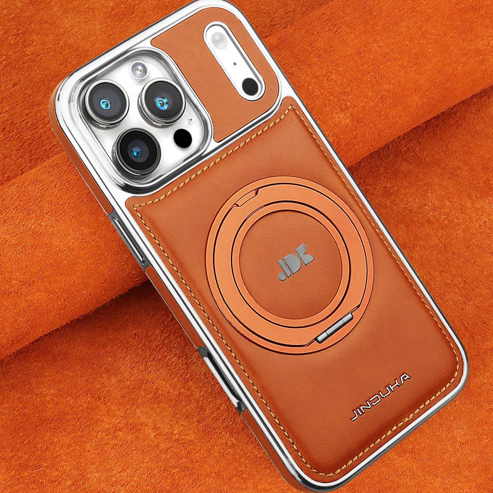 Kickstand Adjustable - เคสโทรศัพท์หนังหรูหราพร้อมขาตั้งแม่เหล็กหมุนได้ 360 องศา สำหรับ iPhone 17