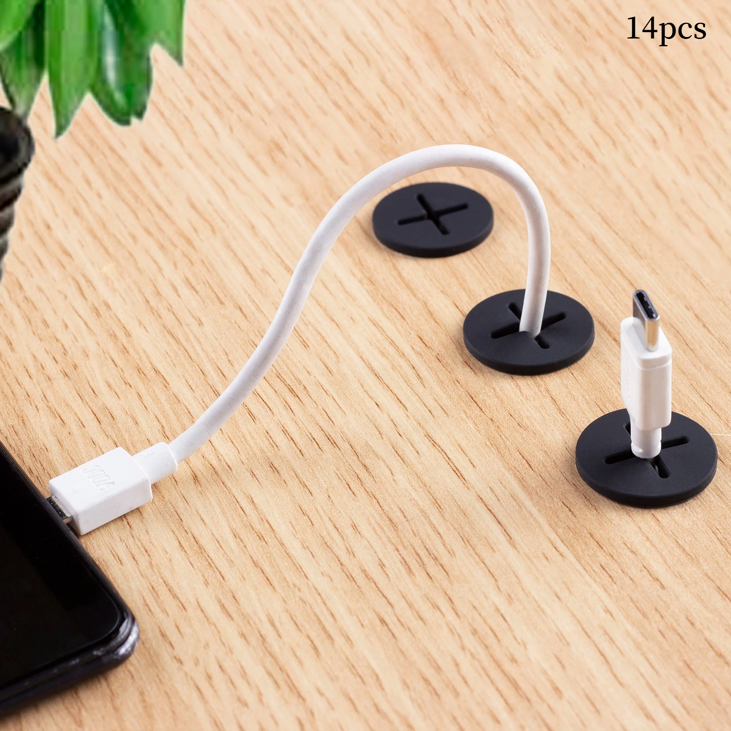 Cable Lock Flexible - 14 ชิ้น ที่ร้อยสายไฟบนโต๊ะ, ฝาครอบรูสายซิลิโคนแบบยืดหยุ่น, ที่จัดระเบียบสายไฟ, ที่ร้อยสายไฟ,