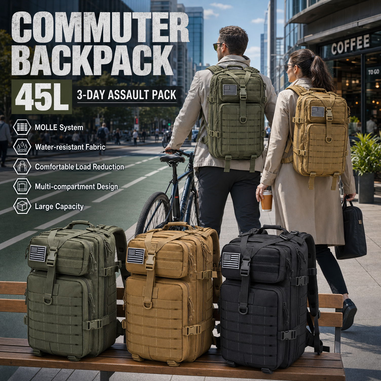 กระเป๋าเป้สะพายหลังแบบยุทธวิธี - Cycling Commuter Backpack Laptop บทวิจารณ์และราคา