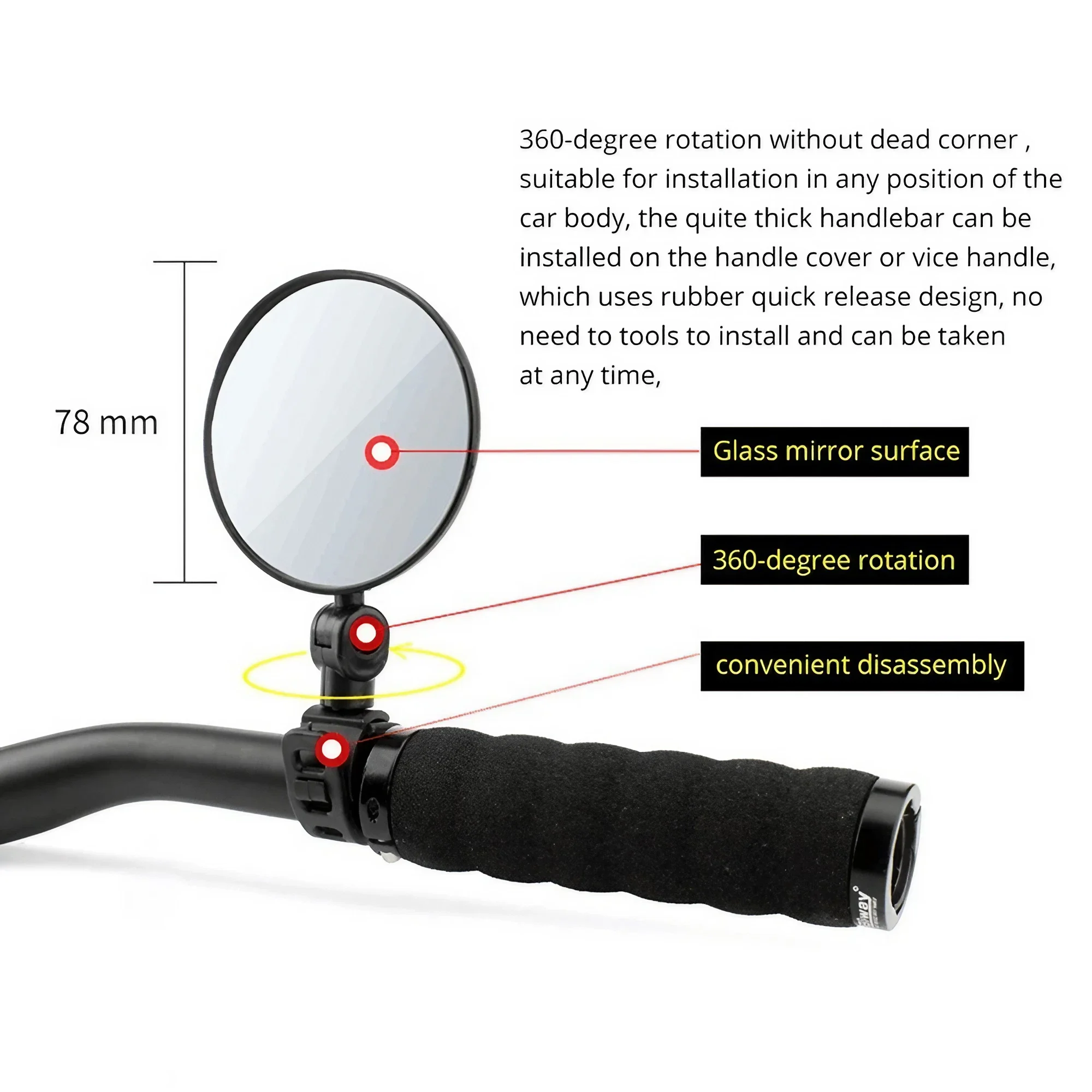 กระจกมองหลังจักรยานแบบปรับได้  - Mirror Handlebar Convex บทวิจารณ์และราคา